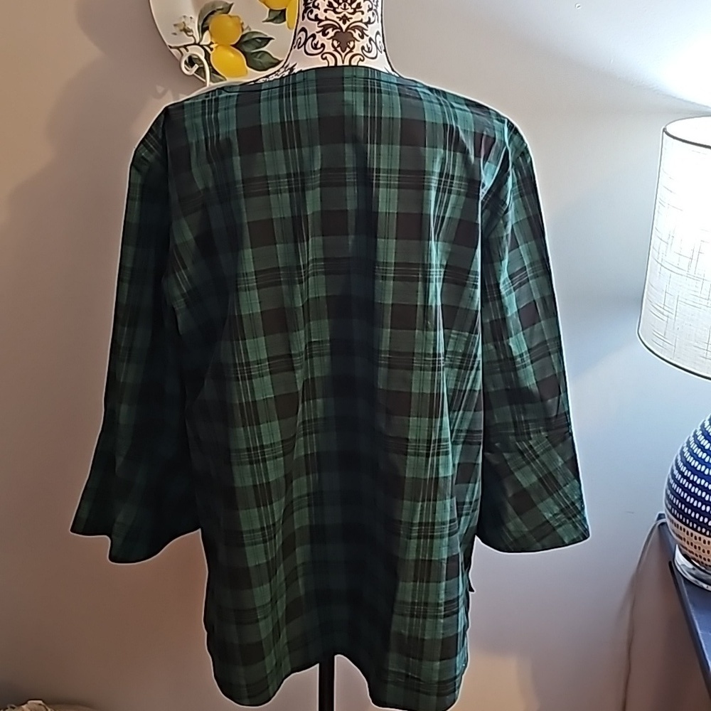 Draper James sz XXL Ruffle Placket Tunic green Blackwatch Plaid shirt WT102 - Picture 5 of 7